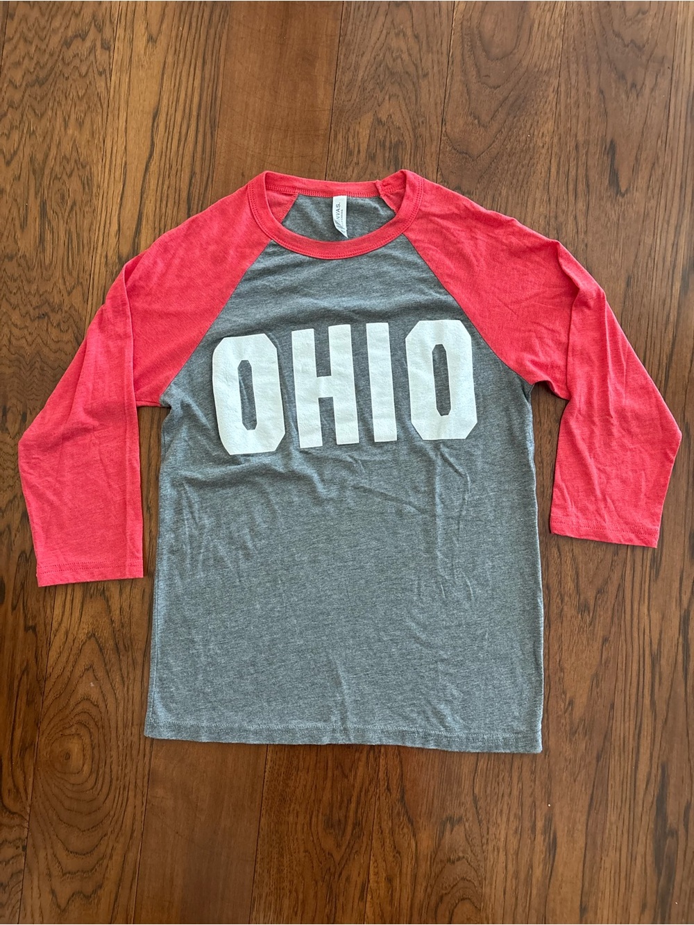 Bella Canvas Size Small Raglan Tee in Gray and Red with OHIO Print